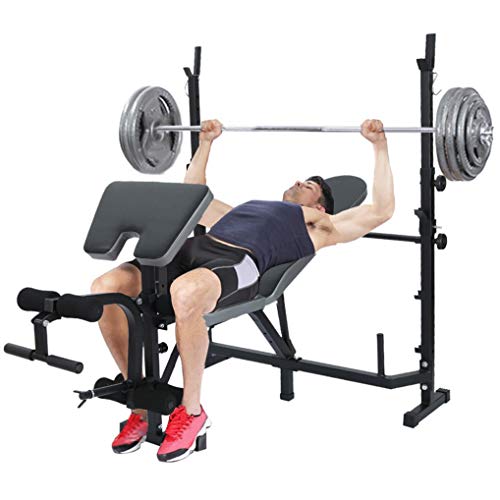 Multifunctional Workout Station Adjustable Olympic Workout Bench with Squat Rack, Leg Extension, Preacher Curl, and Crunch Handle (B)