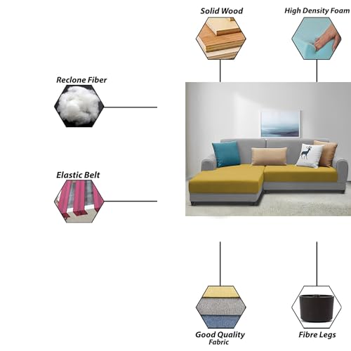 Image of Kraven LHS 4 Seater L Shape Sofa Set for Living Room (Yellow Grey Fabric) Premium Fabric Sofa