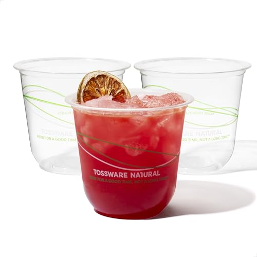TOSSWARE NATURAL 12oz Arc Green Wave - Plant Based 98mm Clear Cold Cups - Plastic Alternative for Parties Bachelorettes Weddings - Recyclable - Set of 50