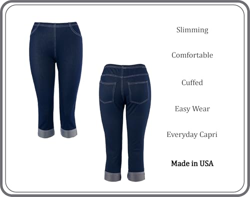 iCantoo/Sun Moda Knit Denim Slim Leg Cuffed Capri Made in USA4