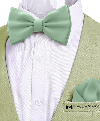 Image of Adam Young Men's Bow Ties with Handkerchief Pre-Tied Style Formal Satin Classic Bowtie for Tuxedo Faux Silk
