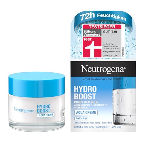 Neutrogena Hydro Boost Aqua Creme, parfümfreie Gesichtscreme mit Hyaluronsäure, Aminosäuren, Elektrolyten und Ceramiden, intensive Gesichtspflege für glatte und geschmeidige Haut 50 ml