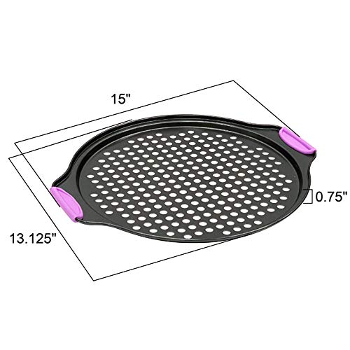 Amazing Abby - Chef Stacy - 13-Inch Non-Stick Pizza Pan With Holes, Perforated Pizza Crisper With Heat-Resistant Silicone Handle Grips, Oven-Safe Bakeware, Carbon Steel Baking Pan For Oven #TOP1