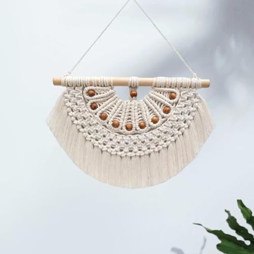 Corde bois ornement à franges macramé tenture suspendue bohème chic