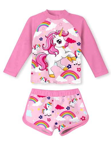 Image of Vogseek 4-10T Girls Rashguard 2 Pieces Long Sleeve Swimsuit Swimwear with Shorts