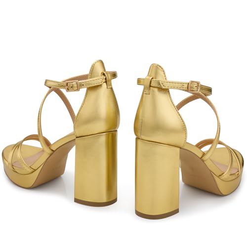 Image of CELLENZ Women Strappy Platform Heels: 3.4 Inch Chunky Heeled Sandals, Comfortable Sexy Block High Heels, for Prom Party Bridal Wedding Black White Silver Nude Dressy Shoes