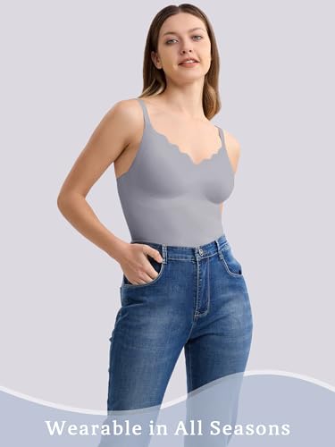 Image of GXOULRRA Comfortable Wireless Women's Camisoles Tank Tops with Built in Bra Seamless Tank Tops for Women Camis Tank Grey,L