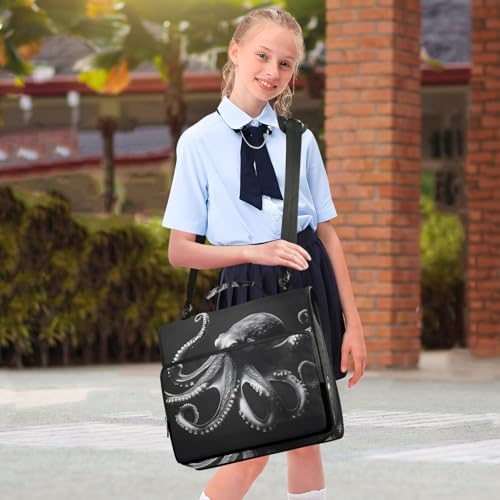 Image of 3 Ring Zipper Binder with Shoulder Strap Octopus 1.5 inch Binders Keeper Large Capacity Multi Pockets for School Office Supplies