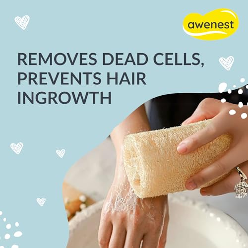 Image of awenest 100% Natural Sun-Dried Loofah | Organic Bath Scrubber for Women & Men | Gentle Exfoliating Body Scrub Sponge | Eco-Friendly, Biodegradable Body Brush | Removes Dead Skin | Pack of 3