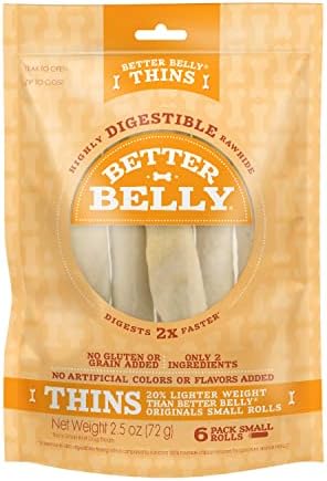 Better Belly Thins Small Rolls, Dog Chews, 6 Count