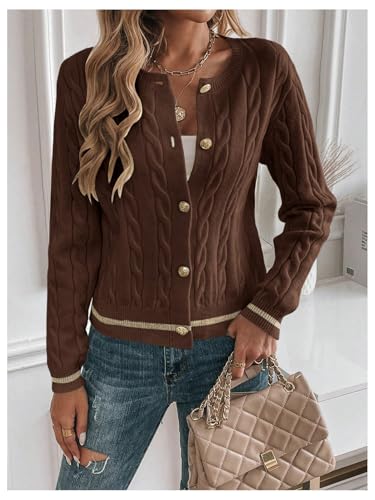 MakeMeChic Women's Cardigan Sweaters Cable Knit Sweater Button Down Shirt4