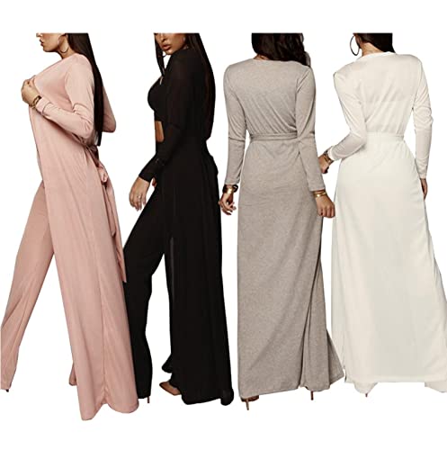 Image of Women's 2 Piece Outfits Set Ribbed Short Sleeve Casual Crop Top Wide Leg Pants Suit Set