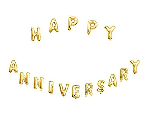 Image of AMFIN Happy Anniversary Letter Foil Balloon /Anniversary Party Decoration Items (16 Letters) - Golden