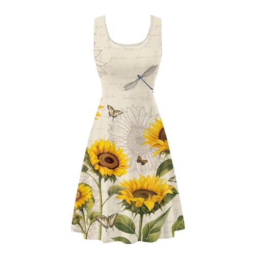 Image of TOADDITDO Women's Sleeveless O Neck Beach A-Line Party Coctail Tank Dresses Flared Sundress
