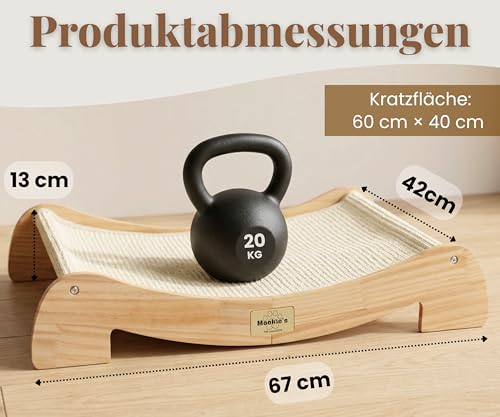 Mookie’s Kratzbrett für Katzen XL 67x42 cm – 2-in-1 Katzenliege & Kratzsofa aus Massivholz – Natursisal Kratzfläche – für Katzen jeder Größe