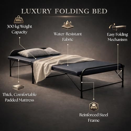 Image of Nattnak Premium Folding Bed Single with Mattress | Heavy Duty Metal Cot | Portable Foldable Bed 3ft x 6ft | Space-Saving Multi-Purpose Bed | No Assembly | Ideal for Bedroom & Rented Apartments | Heavy Duty Frame