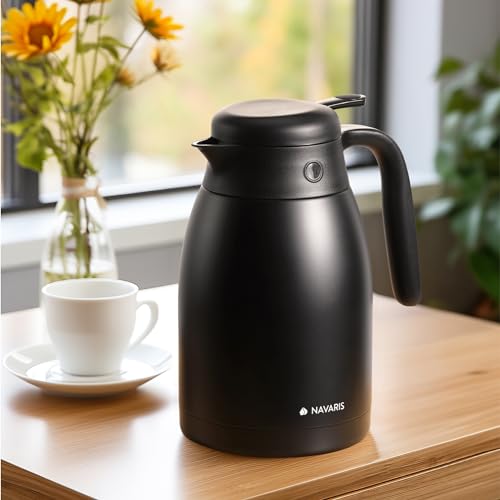 Navaris Insulated Coffee Server - Matte Black Stainless Steel Carafe - Thermal Tea or Water Dispenser - Vacuum Kettle for Hot & Cold Drinks - 1.5 L / 50 oz Navaris Insulated Coffee Server - Matte Black Stainless Steel Carafe - Thermal Tea or Water Dispenser - Vacuum Kettle for Hot & Cold Drinks - 1.5 L / 50 oz