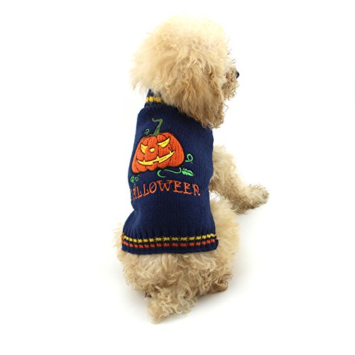 NACOCO Dog Sweater Pumpkin Pet Sweaters Halloween Holiday Party Smiling Face Devil for Cat and Puppy (XL)