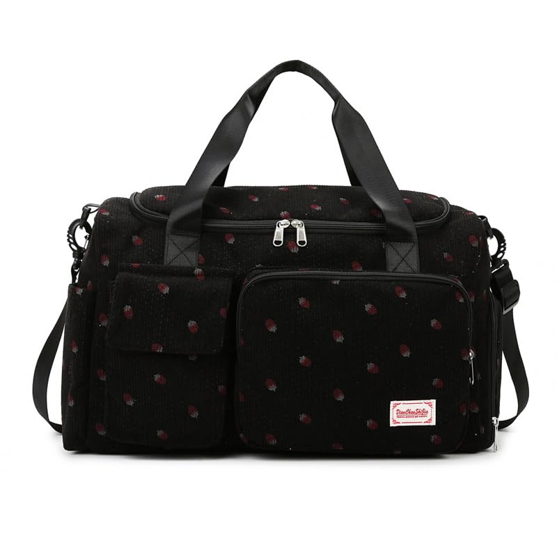 HATAMOTO Gym Bag Sport Duffel Overnight Weekender Travel Bag with wet pocket and shoe pocket K02 Black