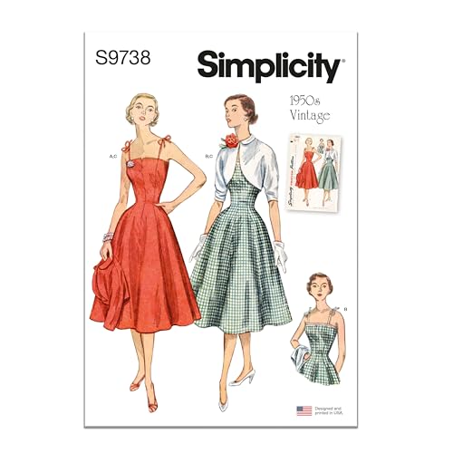 Simplicity Misses' Vintage Princess Dress and Jacket Sewing Pattern Packet, Code S9738, Sizes 6-8-10-12-14, Multicolor