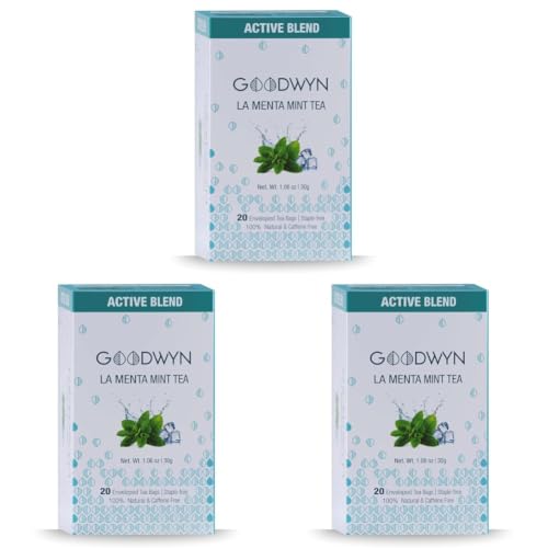 Image of Goodwyn Peppermint (20 Tea Bags) | Caffeine-Free Herbal Tea | Real Peppermint Leaves | Non-Bitter | Refreshing & Relaxing | Aids Digestion | Plastic-Free (Pack of 3)