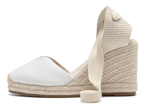 Image of Womens Espadrille Wedge Sandals Closed Toe Platform Lace Up Ankle Strap Slingback Summer Dress Shoes