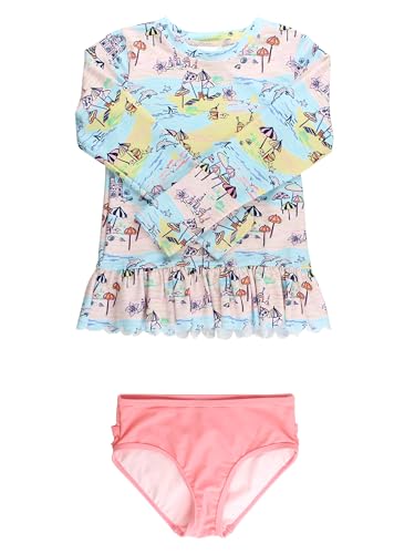 Image of RuffleButts Baby /Toddler Girls Scalloped Long Sleeve Rash Guard 2-Piece UPF50+ Sun Protected Swimsuit