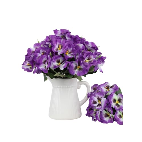 Xshelley Lot de 10 fleurs de pensées artificielles d'extérieur résistantes aux UV en soie...