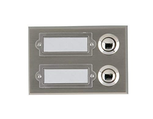 HUBER Aufputz Klingeltaster 2 fach aus Metall - Türklingelknopf mit Namensschild - Haustürklinge Aufputz I Taster aus Messing verchromt - Klingel Haustür 2 fach
