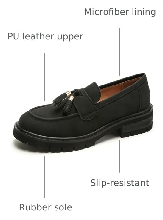 Image of Platform Loafers for Women Patent Leather Loafers for Women Tassel Slip On Loafers Faux Leather