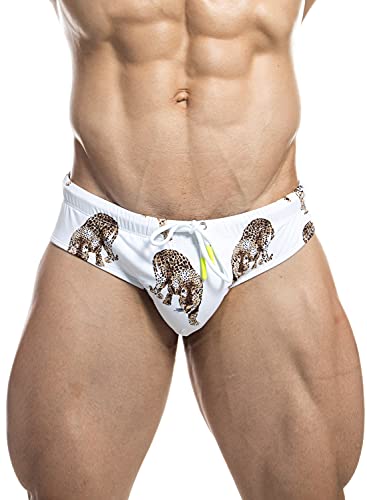 MIZOK Mens Swim Brief Swimwear Pad Bathing Suit Printed Sexy Bikini Swimsuit