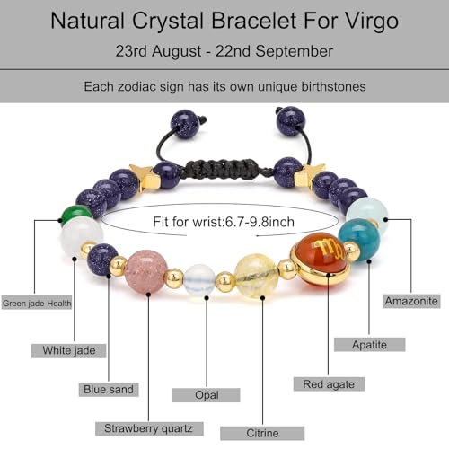 Zodiac Bracelets for Women Men,12 Constellations Healing Crystal Stone Beads Bracelet Birthday Zodiac Gifts Horoscope Spiritual Jewelry Bracelet Gifts4
