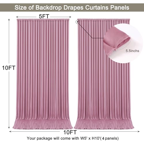 Image of 20x10ft Dusty Pink Backdrop Curtain for Wedding Parties Wrinkle Free Fabric Pink Drapes Backdrop Decoration for Baby Shower Birthday Photography Decoration 4 Panels, 5ft x 10ft