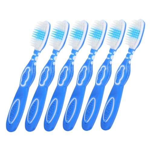 CLISPEED 6 Piezas cepillo de dientes adulto paquete múltiple de cepillos de dientes mini cerda Suave cepillos de dientes de prisión cepillo de limpieza bucal nylon Azul