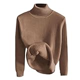  seiveini Pull col Roulé Femme Hiver Chaud Pulls Tricot en Peluche Thermique Chandails A Marron L