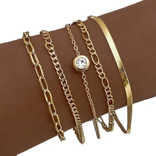 Juego de pulseras chapadas en oro de 14 quilates y cadenas de 5 piezas 2