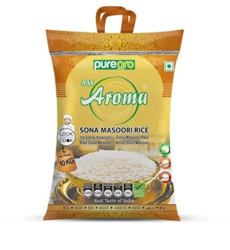 Puregro Aroma Sona Masoori Rice 10Kg | Natural Aromatic | Extra Long | Traditionla Taste | Real Taste Of India.