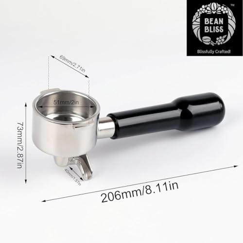 Image of Bean Bliss 51mm Bottomless Portafilter with Plastic Handle for Semi-Automatic Coffee Machines - Durable Stainless Steel, Perfect for Rich Espresso Extraction, Ideal for Home & Professional Use