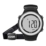 EZON 心拍数モニターとチェストストラップ、エクササイズ用心拍数モニター、スポーツウォッチ（HRM搭載）、防水機能、ストップウォッチ、毎時アラーム T007 日本語の説明書付きです