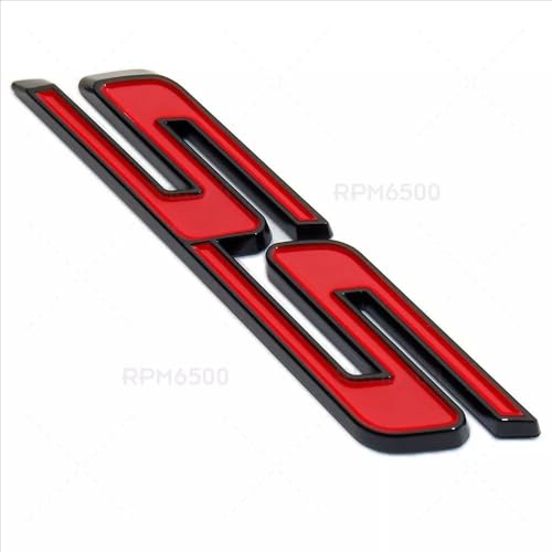 Image of 2Pcs Slant SS Emblems Side Car Badge Decal Compatible with Chevy Camaro Impala Malibu Holden 2010-2026 (Black Red)
