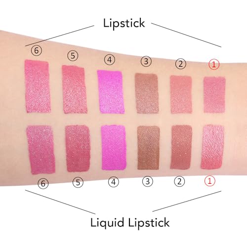 Image of evpct 2 in 1 Light Pink Glitter Metallic Shimmer Diamond Lipstick and Lip Gloss Set for Women Long Lasting Waterproof, Bright Rose Pink Sparkle Glitter Shiny Lipstick and Lip Liner Makeup set, 01#