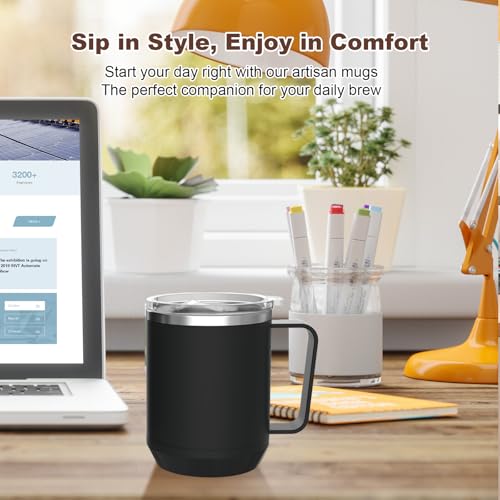 Image of Felibeaco 16oz Heated Coffee Mug with Flat Bottom for Rapid Heating, Stainless Steel Heated Coffee Cup Suitable for Different Coffee Mug Warmer /Heaters, Heated Mug /Cup for Home and Office Desk,Black