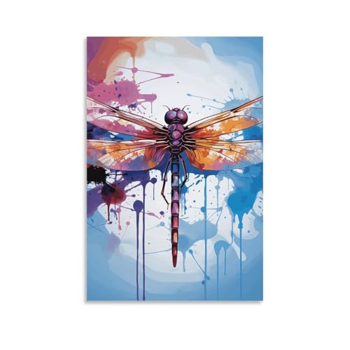 Peinture sur toile abstraite colorée libellule aux finitions artistiques vibrantes