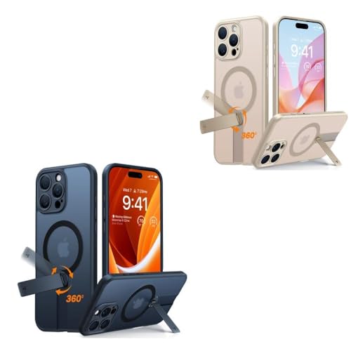 TORRAS 360° Rotatable Stand & Magnetic Shockproof for iPhone 16 Pro Case with Full Camera Protection, Fit for MagSafe, 16FT Military Grade Shockproof Slim Phone Case for iPhone 16 Pro