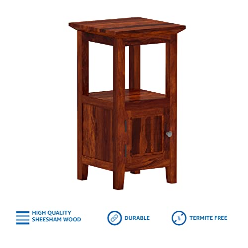 Image of STRATA FURNITURE Solid Sheesham Wood Kemfert Side Table with 1 Door Compartment | Space-Saving Wooden Bedside Table Furniture | Nightstand for Living Room Home (Honey Finish)