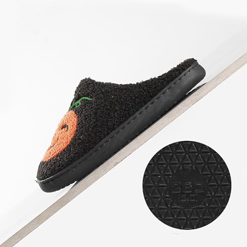 Image of Halloween Pumpkin Slippers for Womens Mens Plush Warm Spooky Lantern Pumpkin Slippers House Shoes