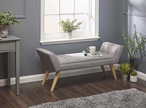 GFW Milan Upholstered Storage Bench, Window Seat With A Padded Stool Seat With Accent Solid Wood Legs, Suitable for Living Room Bedroom Hallway Or Dining Room Grey H-51cm x W-118cm x D-43cm