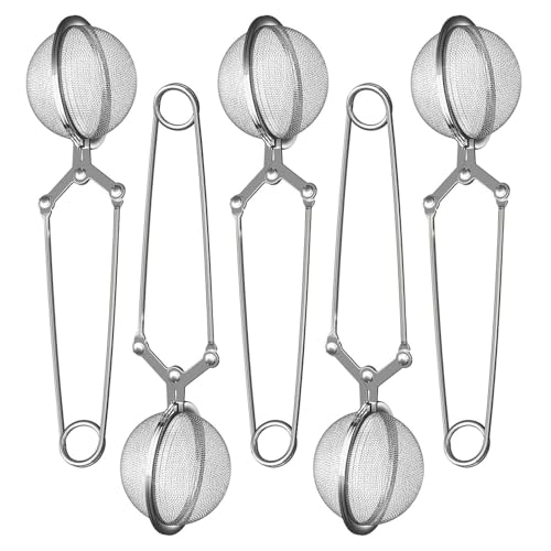 Mesh Tea Ball Tea Infuser (5 Pack), Stainless Steel Tea Ball Strainer Filters Loose Leaf Tea Steeper with Long Handle, Tea Fine Mesh Balls Filter Infusers for Loose Leaf Tea, Spices and Seasonings