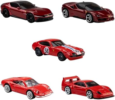 Hot Wheels Toy Ferrari Cars, Die-Cast 5-Pack in 1:64 Scale, Officially Licensed Set of 5 Ferrari Collectible Vehicles for Play or Display - View 4