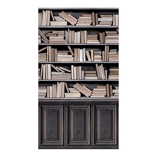 BM212 43 - Papel pintado fotográfico, diseño 3D, madera, piedra, bosque, naturaleza, ciudad, 280 x 159 cm, diseño: estantería de libros, color marrón claro Cover